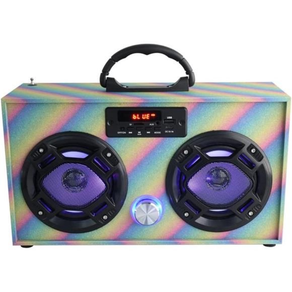 Mini Boombox with LED Speakers – Retro Bluetooth Speaker w/Enhanced FM Radio - Picture 4 of 5